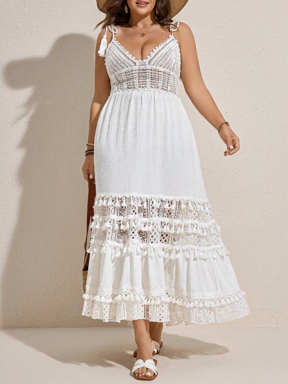 White Sexy boho Women's Plus Size Boho Beach Dresses - Picture 4 of 8